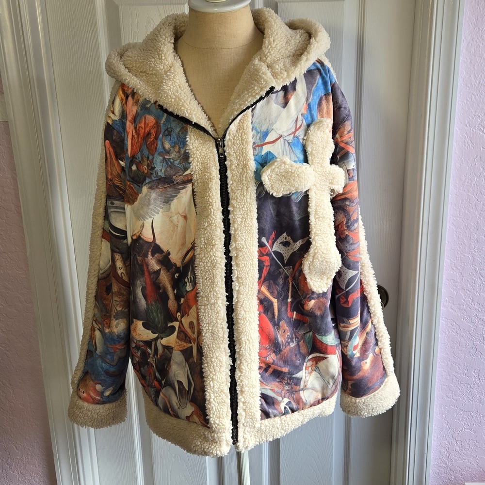 Shearling Hooded Coat The Shop Size Large Religious With Removable Snap On Cross